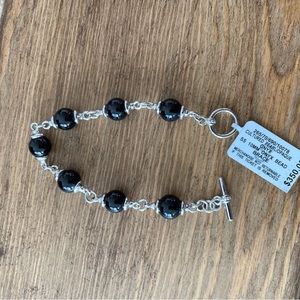 Macy’s Onyx (10mm) Beaded Bracelet in Sterling Silver. 7 inches. NWT